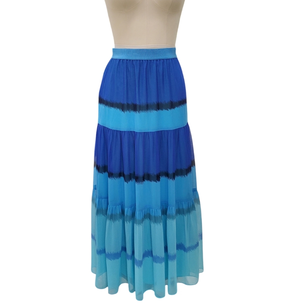 Ann Taylor maxi skirt women's small petite blue ombre tiered chiffon fairycore